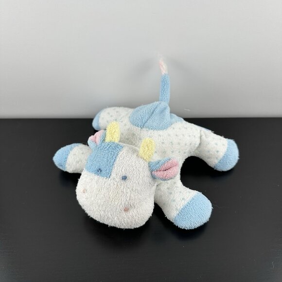 Vintage Eden Toys Blue White Polka Dot Cow Terry Cloth Plush Rattle Baby 6” - Picture 1 of 4